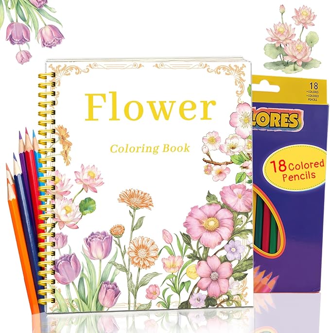 Beautiful Adult Coloring Book Set with 18-Color Pencil Set - Coloring Books for Adults Relaxation Adult Coloring Book for Women Gifts.Elegant Art Style with 35 Patterns.