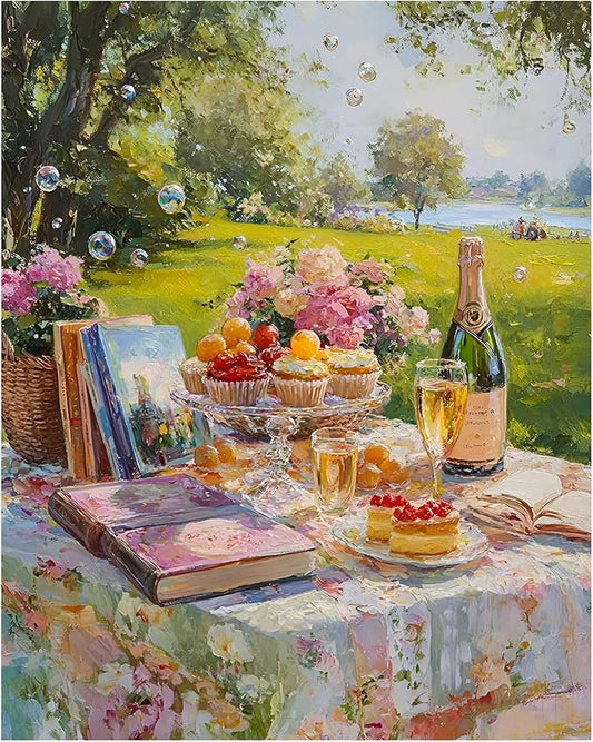 xcemhil Picnic Paint by Numbers Kit for Adults Beginner, Picnic Paint by Numbers for Adult, Acrylic Paint by Number Kits Suitable for Home Wall Art Decor Gifts 16x20 Inch