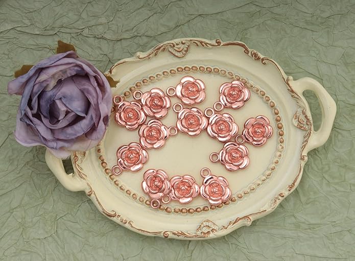 30 Pcs Rose Charms Vintage 1.6 X 1.2 X 0.4 CM Chic Flower Pendants for DIY Jewelry Making Kits Necklace Bracelets Earring Keychain Accessories