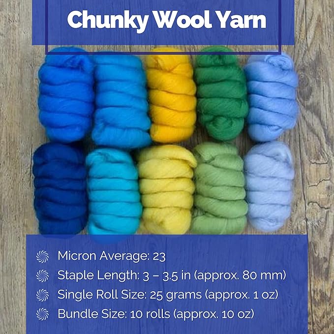 Revolution Fibers | Mixed Merino Wool Variety Pack | Perfect Wool Roving for Spinning, Needle Felting, Wet Felting, Weaving and Crafting (Summer Holiday (Multicolored), 250 Grams)