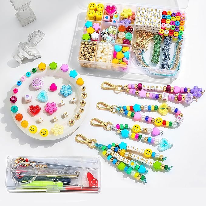 433PCS Keychain Making Kit – DIY Bracelet & Friendship Bracelet Making Kit, Clay Bead Kit for Jewelry Crafting, Acrylic Beads Set, DIY Bead Kits for Adults Teens Women, Creative Gift for Women & Girls