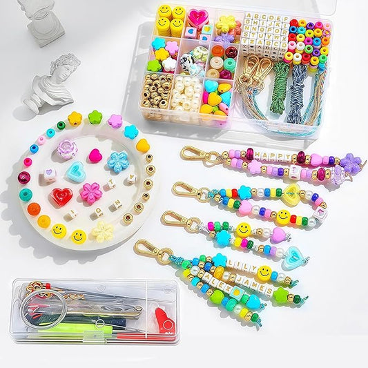 433PCS Keychain Making Kit – DIY Bracelet & Friendship Bracelet Making Kit, Clay Bead Kit for Jewelry Crafting, Acrylic Beads Set, DIY Bead Kits for Adults Teens Women, Creative Gift for Women & Girls
