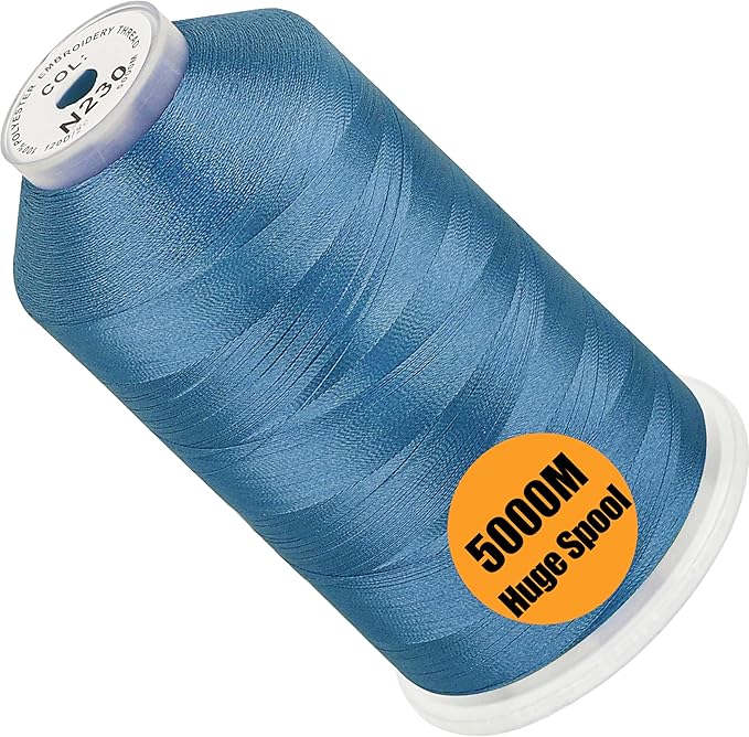 New brothread - Single Huge Spool 5000M Each Polyester Embroidery Machine Thread 40WT for Commercial and Domestic Machines - Bright Blue(Janome Color)