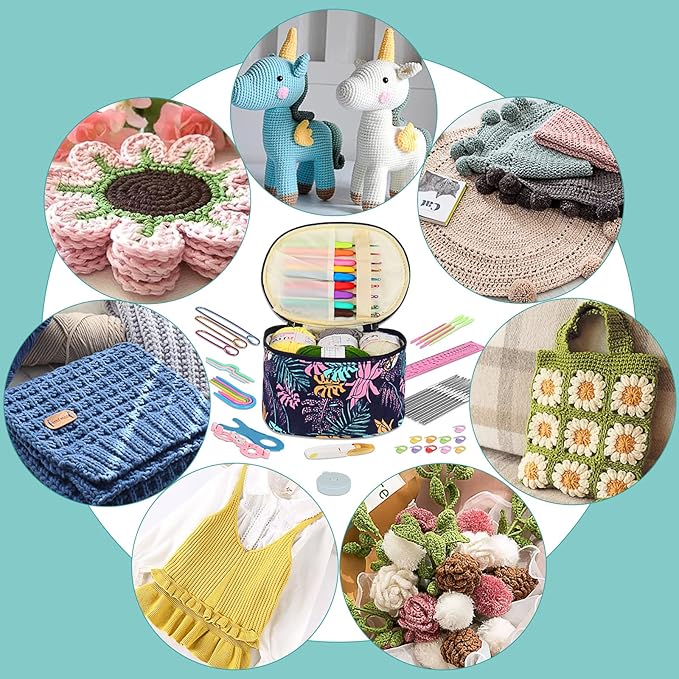 aeelike crochet kit for beginners adults, full crochet starter set with yarn, include 9pcs ergonomic crochet hooks 2.0-6.0 mm, 12pcs lace crochet hooks 0.6-1.9 mm, portable crochet hook set with case