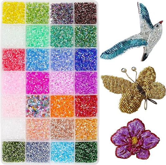 Tube Seed Beads Crafts Glass Bugle Beads Small Craft 3mm with for Jewelry Making Embroidery Decoration (28 Colors, 16800pcs)
