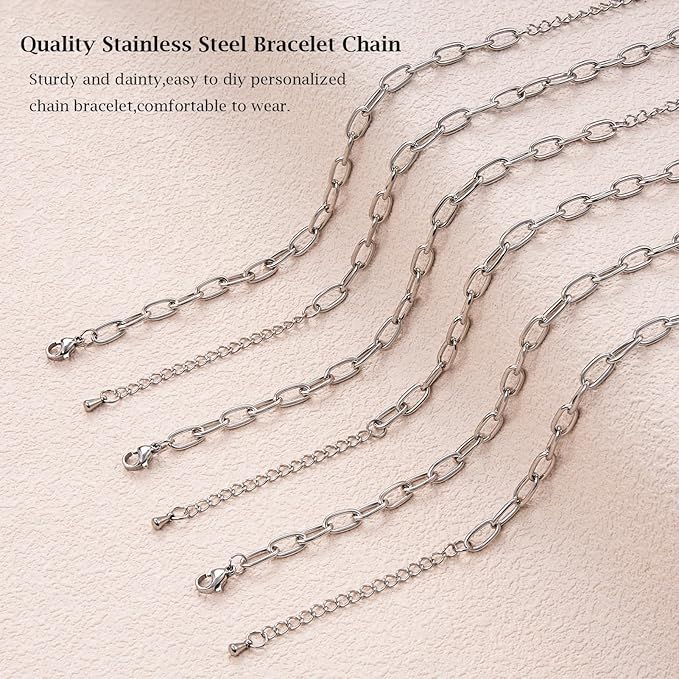 10pcs Silver Paper Clip Jewelry Links Stainless Steel Chains for Jewelry Making Charm Bracelet Chain Bulk for Men Women DIY Crafts Jewelry Findings