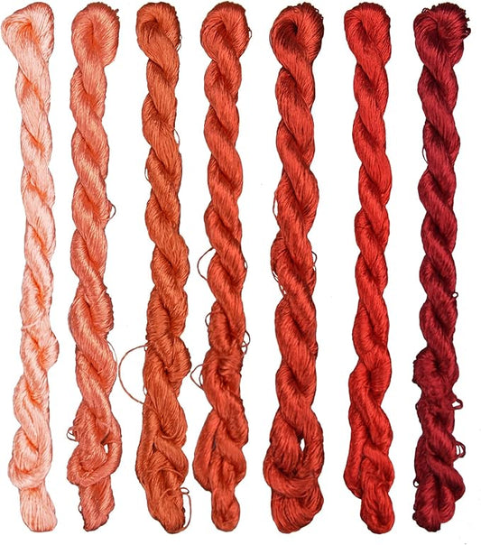 Natural Silk Thread for Embroidery, 7 Vibrant Colors, 110m Each, Handmade Silk Floss（07）