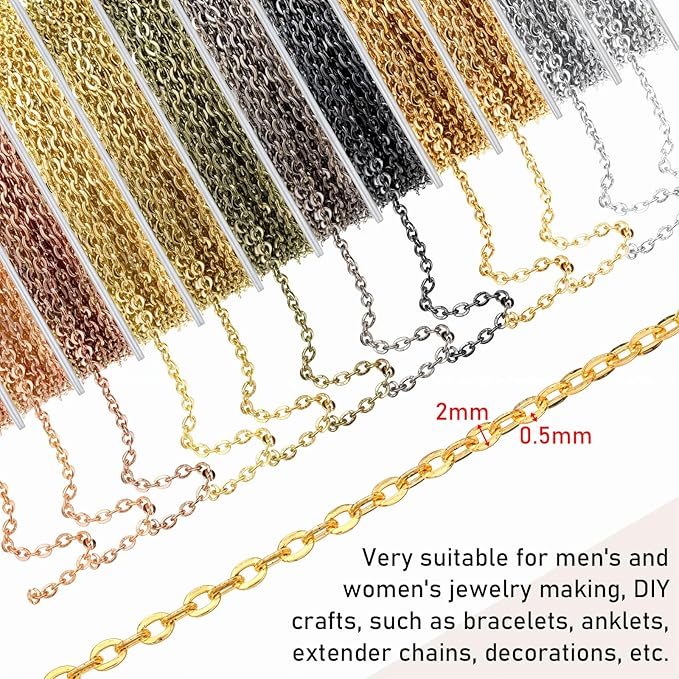 12 Rolls 120 Feet Necklace Chain for Jewelry Making 2 mm Bulk 12 Colors Necklaces-Chains for Necklace Bracelet Supplies Findings with Pliers,Measuring Tape, 120 Lobster Clasps and 360 Jump Rings