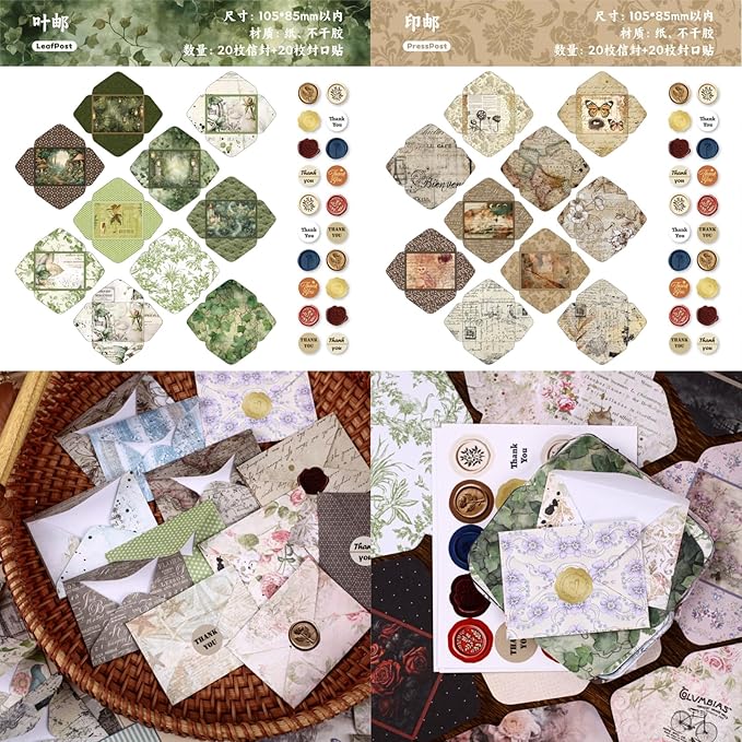 120 PCS Vintage 3D Mini Mechanism Envelope Stickers, Aesthetic Decorative 3D Foldable Envelope Background Scrapbook Stickers for DIY Diary Junk Journal Handbook Journaling Scrapbooking Supplies Kit