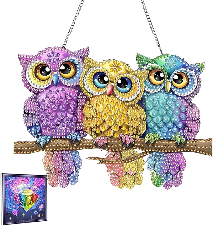 LOMSIOY Diamond Art Hanging Kit for Adult, Bird Front Door Sign Window Hanging for Outdoor, Animal Double Sided Summer Decor Suncatcers for Porch, Hanging Pendants for Garden Wall （8x8 Inch