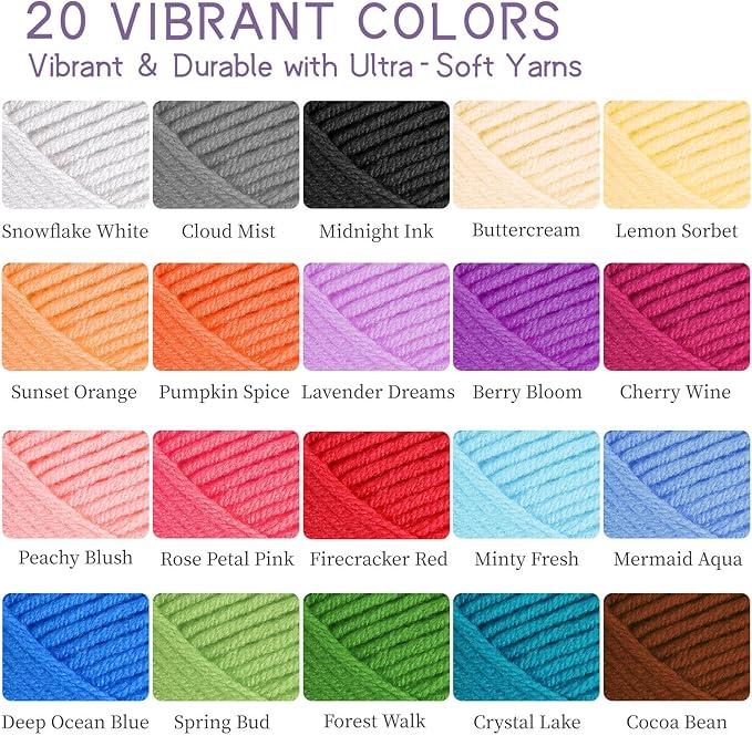JC CRAFT Deluxe Beginner Crochet Kit – 116-Piece Set with 20 Yarns, Ergonomic Hooks, Accessories, Book for Beginners & Online Tutorial – DIY Starter Kit for Adults & Teens with Purple Bag & Case