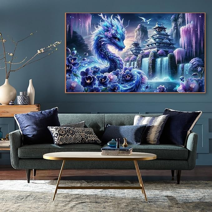 mrpwnle 5D Large Diamond Art Kits for Adults, DIY Large Size Dragon Diamond Painting Kits for Adults, Castle Dragon Full Drill Gem Art Kit, Home Wall Decor Gifts 15.7 X 27.5 Inch