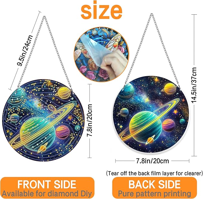 Ginfonr Diamond Painting Kits Hanging Pendant, Planet Sun Catcher for Front Door Sign, Rhinestone Landscapes Summer Porch Decor for Outdoor, Double Sided Hanging Kits for Garden Window (8 x 8inch)