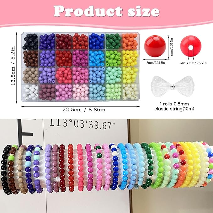 LLchunyun 756Pcs 8mm Acrylic Round Beads for Bracelets,28 Candy Colors Assorted Plastic Round Beads for Jewelry Making Kit Loose Bead Bubble Gum Bead for Earrings Necklace Phone Lanyard (8mm)