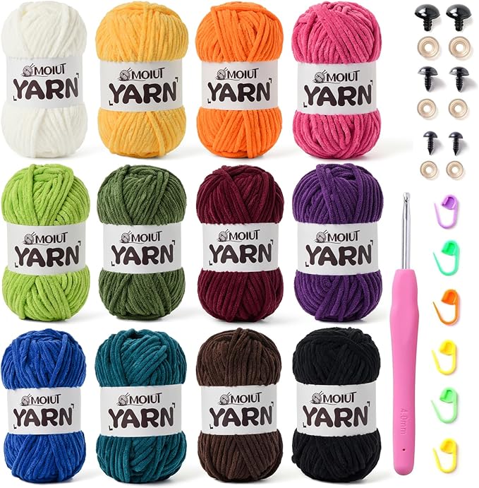 12 Pack Velvet Yarn for Knitting, Chunky Chenille Yarn for Crocheting, Baby Yarn for Crocheting Soft Blanket, Super Bulky 42.3oz(1049yds), Multicolor Amigurumi Yarns Set A