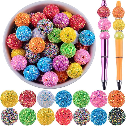 20mm Rhinestone Beads for Pens 20pcs Beaded Pens Beads Bling Glitter Suger Bugglegum Beads Large Balls Crystal Pen Beads for DIY Pens Keychain Making Suppliers Bulk (Suger Beads, 20mm)