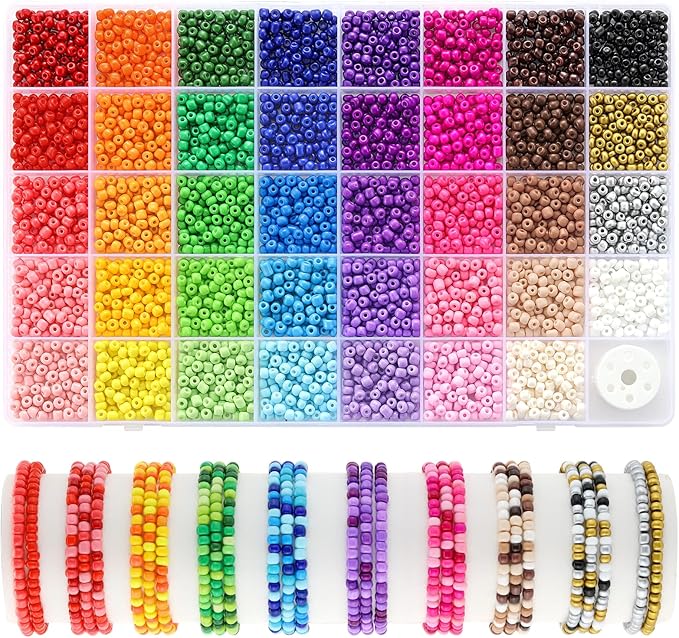 4mm Seed Beads for Jewelry Making, Funtopia 39 Colors Small Beads for Bracelets Making Kit, 3510pcs Friendship Bracelet Bead, Tiny Colorful Bead with Elastic String for DIY Art Craft
