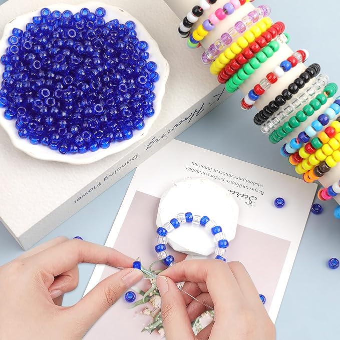 Plastic Pony Beads, 1000 Pcs, 6x9mm, for Bracelet, Hair Braiding, Friendship Bracelets, Jewelry Making (Blue Glitter)