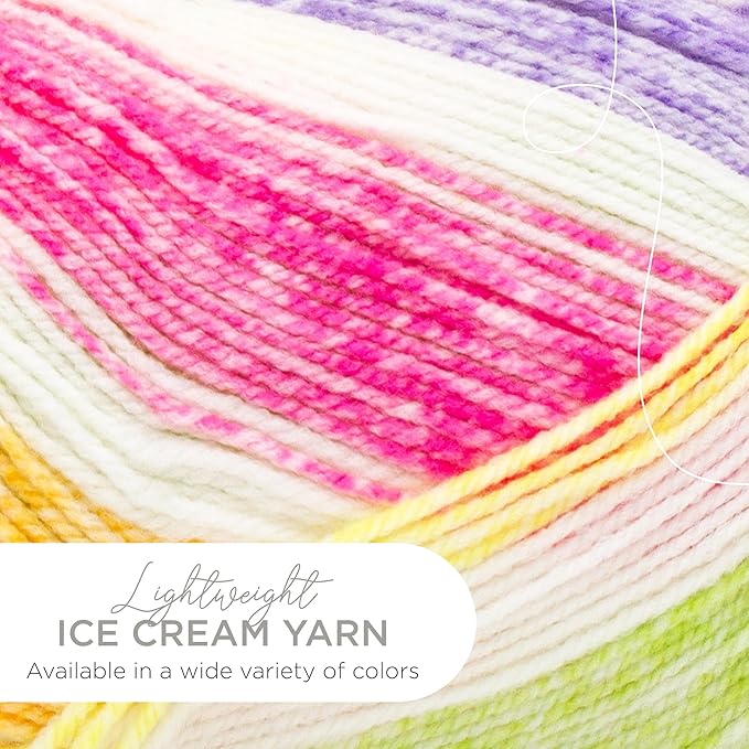 Lion Brand Yarn, Ice Cream Baby Yarn for Knitting, Crochet, and Crafts, Passion Fruit, 1 Pack, DK Weight Colorful Acrylic Fiber for Baby Blankets, Hats, and Sweaters