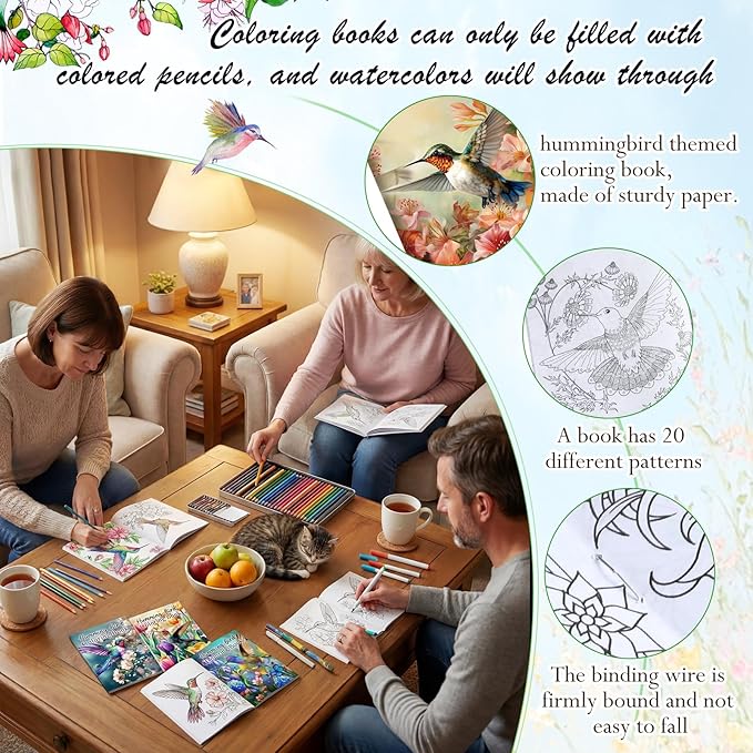 Liliful 144 Pcs Hummingbird Themed Coloring Book Bulk 5x7 Inch Mini Drawing Books with Floral & Hummingbird Patterns, Ideal for Party Favors, Goodie Bag Fillers & Creative Gifts