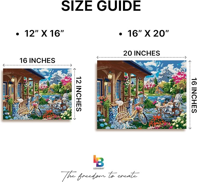 Ledgebay DIY Paint by Numbers Kit for Adults Framed Canvas Beginner to Advanced Paint by Numbers Kit Kits Include Acrylic Paint set Brushes Tabletop Easel (Colorful House Near The Lake 12"x16" Framed)
