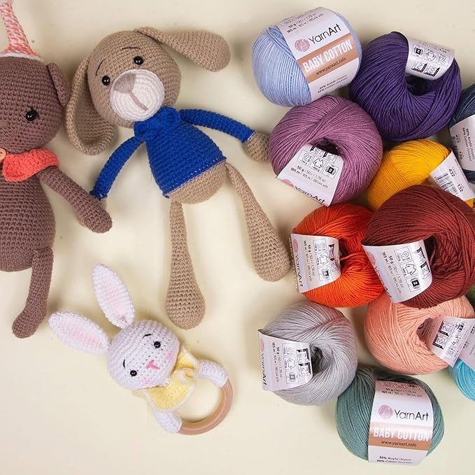 YarnArt Baby Cotton Yarn 4-Pack – Soft Knitting Yarn for Baby & Summer, 50% Cotton 50% Acrylic, 1.76 Oz Each, 180.44 Yds/Skein – Ideal for Amigurumi & Crochet Projects (440)