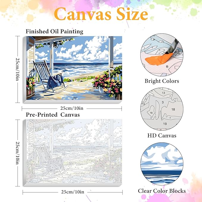 Framed Paint by Numbers Kit for Adults Beginner Seaside Scenery, Adult Paint by Number Kits on Canvas Framed, DIY Acrylic Oil Painting by Numbers with Frame, Perfect for Home Decor Gift 12 X 8 Inch