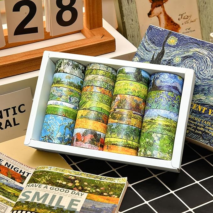 Funincloud Washi Tape Set Oil Painting Decorative Masking Tapes 25 Rolls Vintage Craft Tapes for Journaling Junk Journal Craft Scrapbook DIY Gift Wrapping