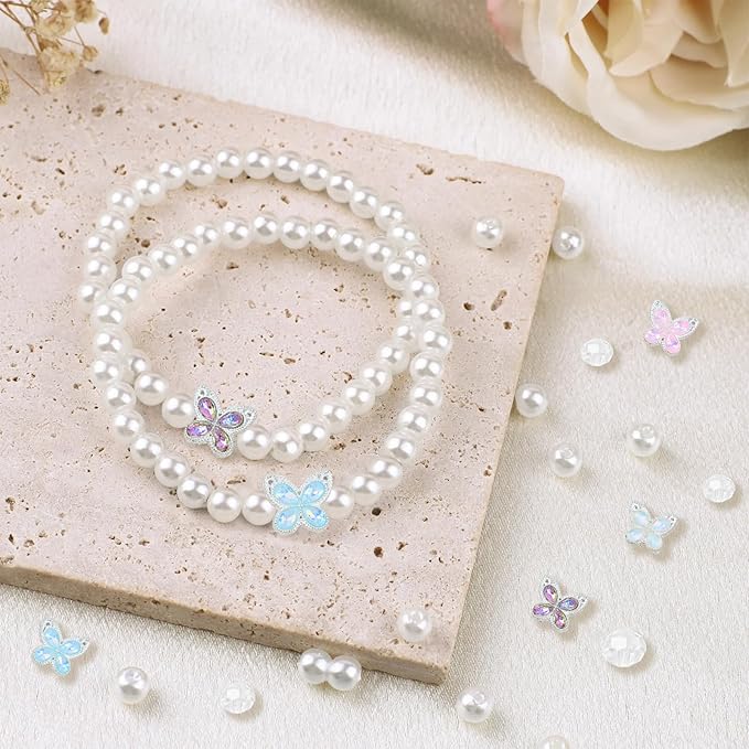 1266 Pcs Pearl Beads for Bracelet Making Kit Butterfly Crystal Beads for Jewelry Making White Pearl Bracelet Bead Charms Necklace Earrings DIY Craft for Women Adult Pearls Bead for Crafting
