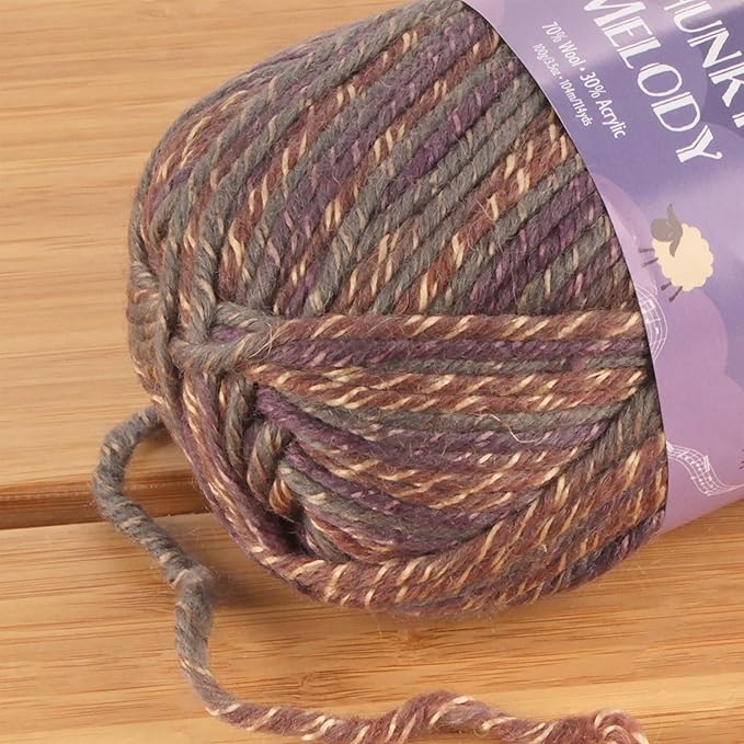 JubileeYarn Chunky Melody Yarn - 100g/Skein Bulky Wool Blend - Fieldstone Purple - 2 Skeins