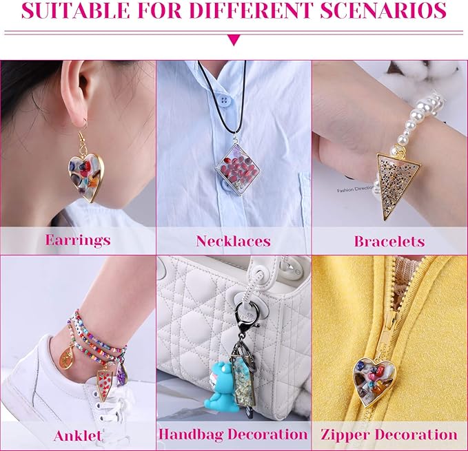 Shynek 60Pcs Hollow Frame Pendants - Resin Craft Bezels Jewelry Molds for Necklaces and Earrings Making Supplies