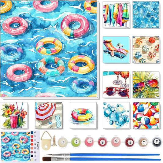 Nezyo 12 Sets Paint by Numbers Kit with Frame for Adult Beginners, Paint by Number DIY Acrylic Painting Canvas for Painting Party, Classroom Activity Birthday Gift, 8 x 8 Inch