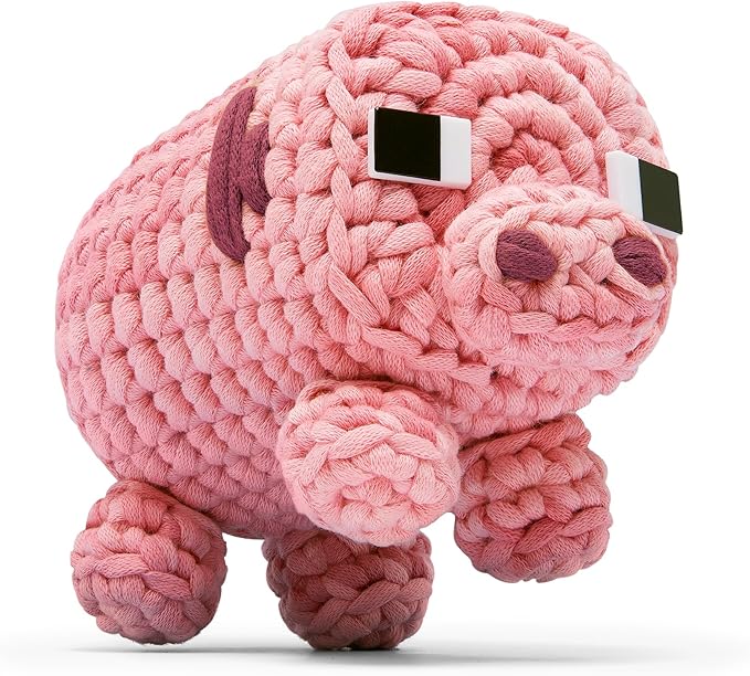 The Woobles Minecraft Crochet Kit – Beginner Crochet Kit for Adults and Young Crafters, Easy Knitting Kit with Woobles Yarn, DIY Crafts, Crochet Animals, Minecrafts, Gift for Gamers & Crafters (Pig)