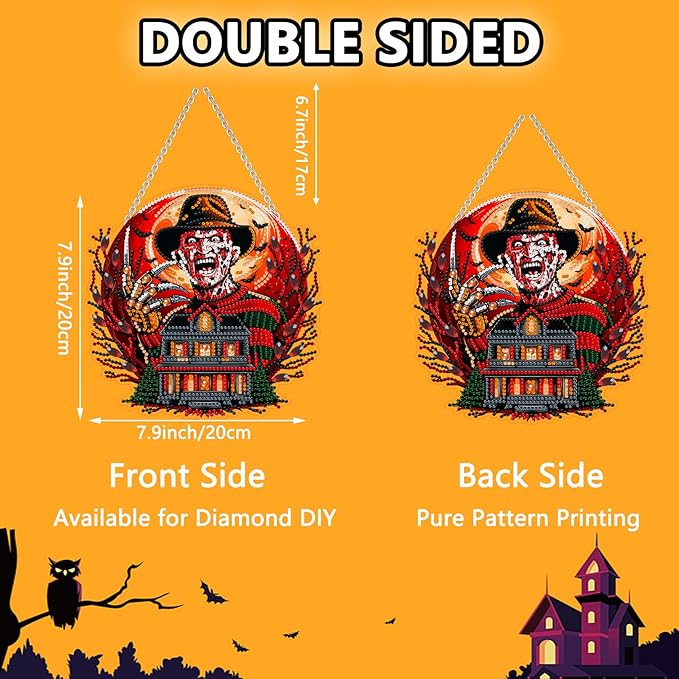 WEUOPG Halloween Diamond Art Hanging Kit for Crafts, DIY Acrylic Diamond Art Painting Window Pendants Home Garden Wall Hanging Kits, Double Sided Hanging Ornament