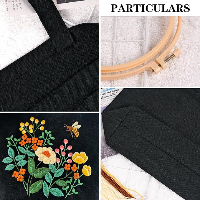 Canvas Tote Bag Embroidery Kit, Beginner Embroidery Kit for Adults, Hand Embroidery Starter kit with Floral Pattern, Arts and DIY Crafts Embroidery Kits , Cross Stitch Kit with Embroidery Bag and Tool