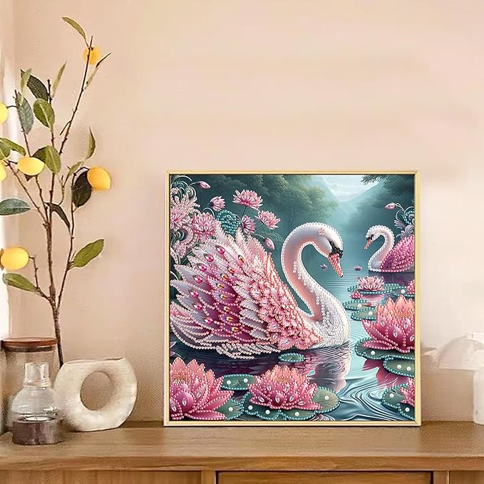 AiYuanzsh 5D Special Shape Diamond Art Kits for Beginners, Diamond Painting Kits for Adults, Crystal Rhinestones Diamond Painting for Home Wall Decoration Gift 12×12 inch/30×30 cm, Beautiful Swan