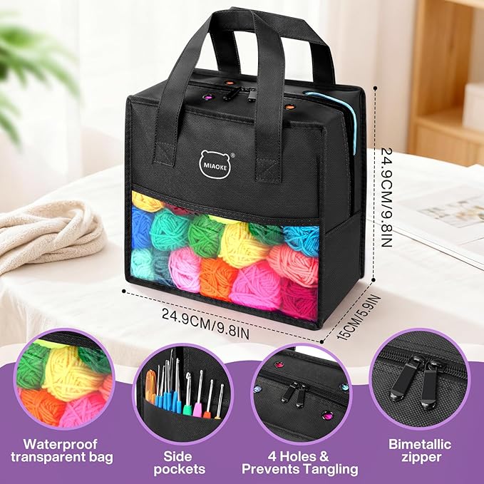 MIAOKE 90 Pcs Portable Crochet Kit with 36 Colors of Crochet Yarn, 36 Crochet Hook Accessories, 16 Crochet Hooks, A Waterproof Knitting Bag and a Storage Bag. Suitable for Beginners and Professionals