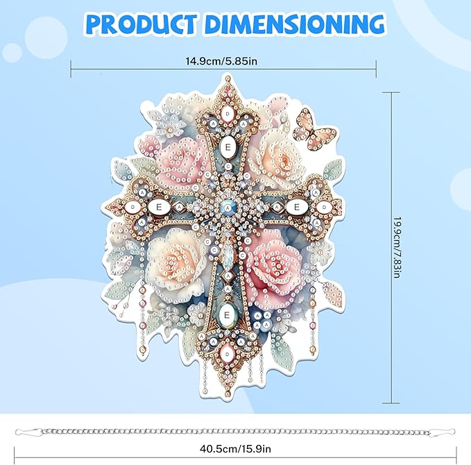 Bowetile Hanging Diamond Art Cross Kits for Adults, 5D Special Shape Diamond Painting Flower Kits, Cross Diamond Gem Art Suncatchers Painting Pendant Ornament for Home Garden Wall Decor