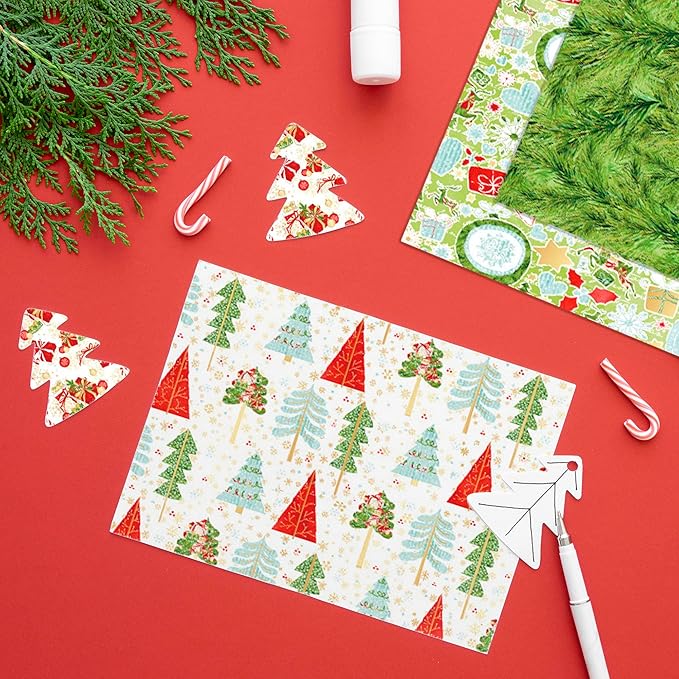 Christmas Pattern Scrapbook Paper, 6 Inch Card Production Supplies, 24 Sheets Single Sided Acid-Free Cardstock Greeting Card, Handmade Gift Journaling Craft Kits (J-style)