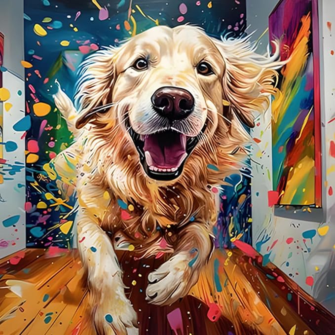 SENQAO Diamond Painting Kits for Adults Dog, 5D DIY Diamond Art Kits for Beginners Round Full Drill Diamond Painting for Home Wall Decoration 12×12inch, Golden Retriever