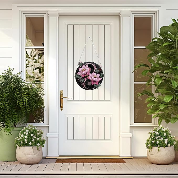 Lxmsja DIY Yin Yang Diamond Painting Hanging Ornament, Double-Sided Acrylic Lotus Flower Diamond Art Kit, Special Shaped Suncatcher Hanging Pendant Window Art Kit 8x8 inch