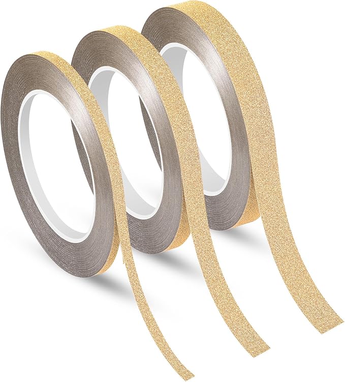 Zonon 3 Sizes Glitter Gold Self Adhesive Polyester Film Tape Washi Tape for Car Furniture Graphic Arts Walls Decor, 55 yds(5/10/15mm)