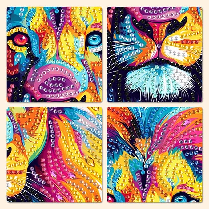 MXJSUA Diamond Art Hanging Kits for Adults Beginners, Colorful Lion DIY Acrylic Special Shaped Crystal Diamond Gem Art Pendant Drills Painting Ornament for Home Wall Decor and Gift
