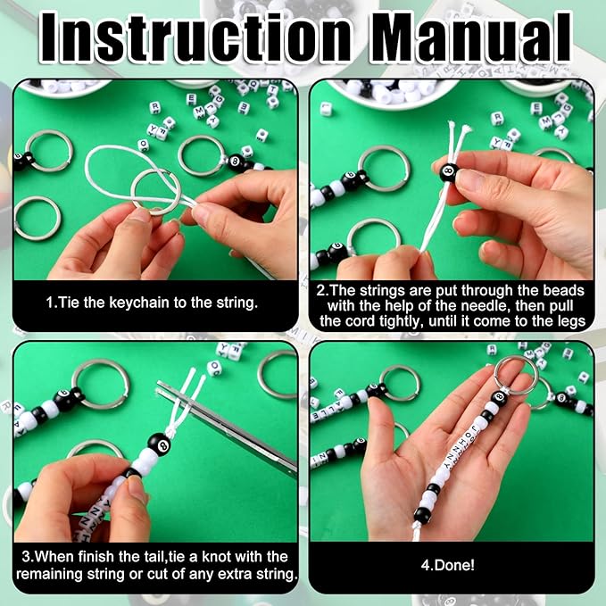 Landical 564 Pcs DIY Bead Keychain Kit Key Chain Making Craft Adjustable Letter Beads String Mama Sport Gift Alphabet Jewelry Backpack Accessories Holiday Party Favor(8 Ball,Black White)