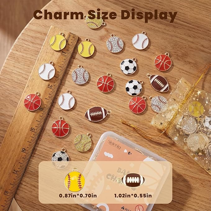 Sports Charms for Jewelry Making, Enamel Rhinestone Ball Game Football Soccer Charms with 40Pcs Jump Rings Pendants for Bracelet Necklace Earrings Making DIY Crafts Adults Gifts