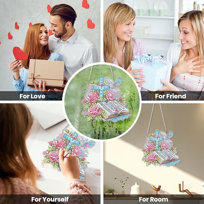 EOBROMD Diamond Hanging Art Kits for Adults Book, Diamond Art Painting Cross Window Pendant Kits Suncatchers, DIY Special Shaped Rhinestone Adults, Home Wall Decor