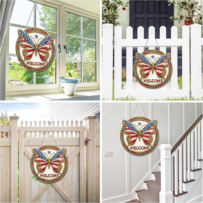 Reofrey Hanging Diamond Art Kits for Adults– 8x8 Inch Butterfly Acrylic Board Double Sided Pattern Diamond Painting Suncatcher Pendant, DIY Crystal Art for Home Wall or Window Decoration Handmade Gift