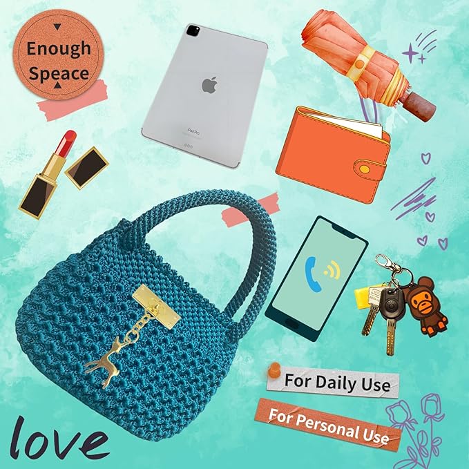 SHENJILL Phoenix Tail Bag Crochet Kit for Beginners Hand Bag Crochet Kit with Step-by-Step Videos and Written Instruction Crocheting Kits for Adults Easy Starter Yarn for Crocheting (Peacock Green)