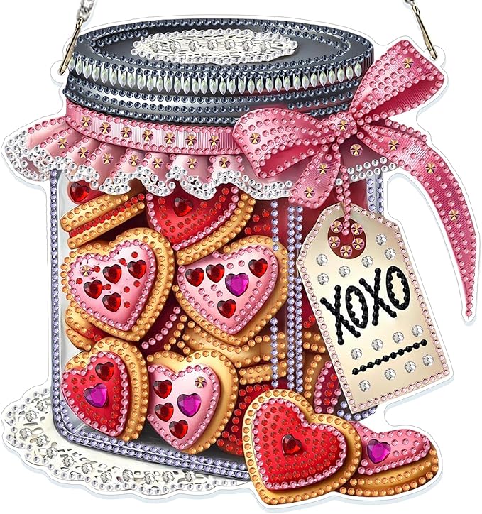 GHHKUD Cookies Gifts Diamond Art Hanging Kit for Adults, DIY Double Sided Diamond Painting Hanging Valentines Kits Adults, Special Shaped Acrylic Ornaments Pendants for Window Home Garden Wall