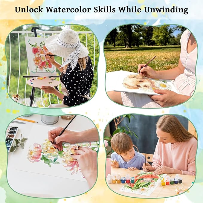 Kalysky 8.5 * 11" Watercolor Workbook,3 Watercolor Coloring Books for Adults,Water Color Book kit for Adults Beginner,160GSM Cold Press Textured Thick Paper